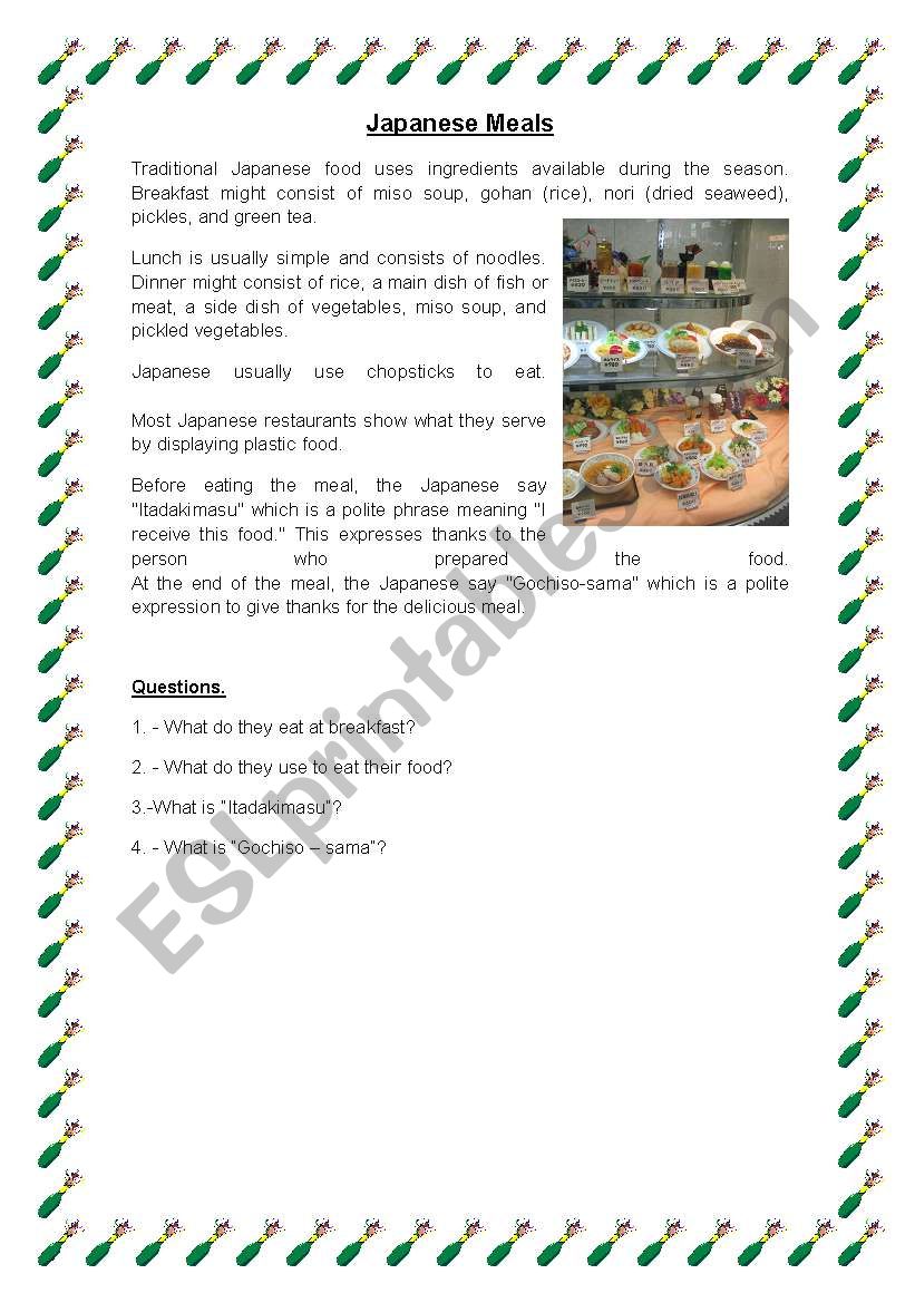 reading about food 2 worksheet