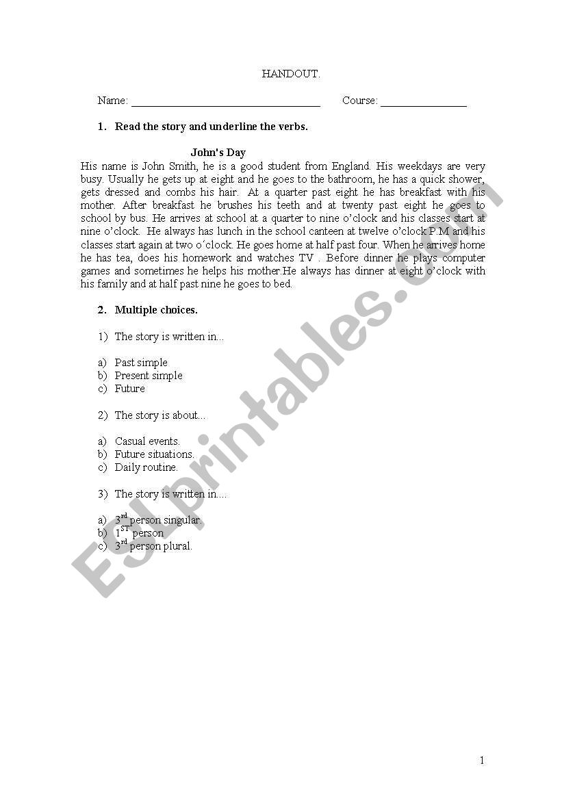 Daily routines worksheet