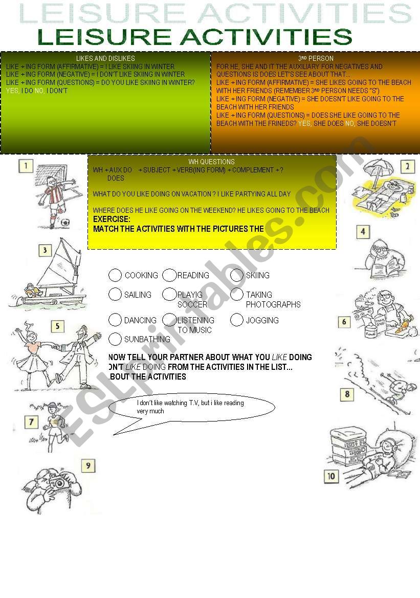 LEISURE ACTIVITIES worksheet