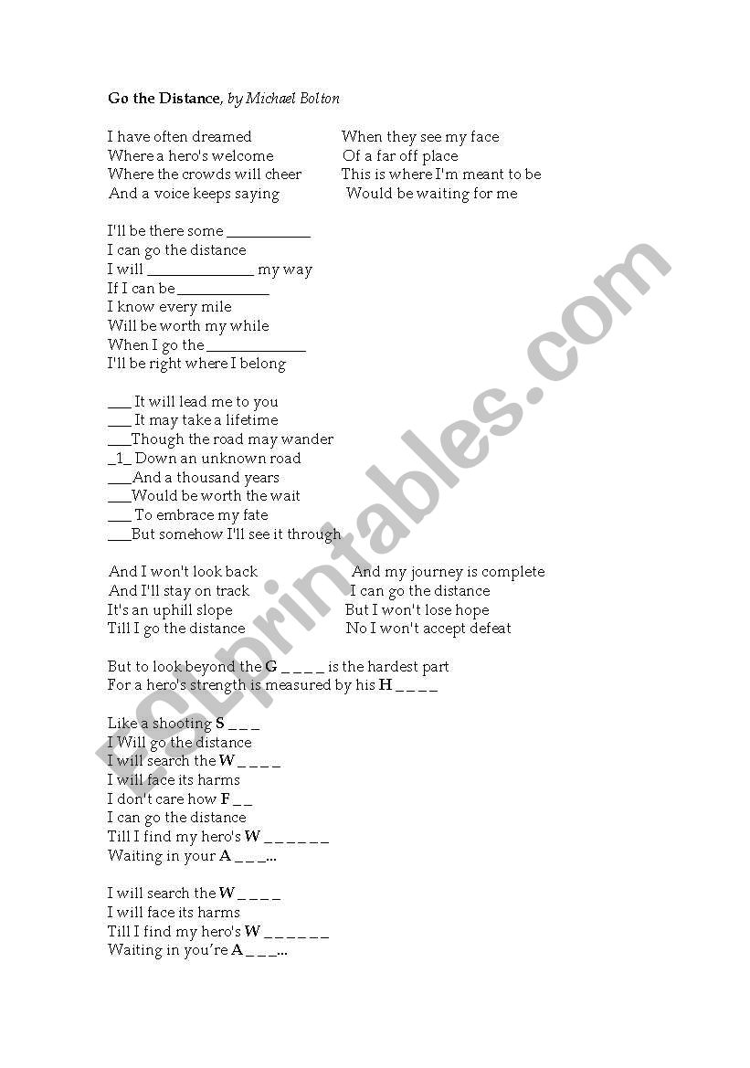 Song: Go the Distance worksheet