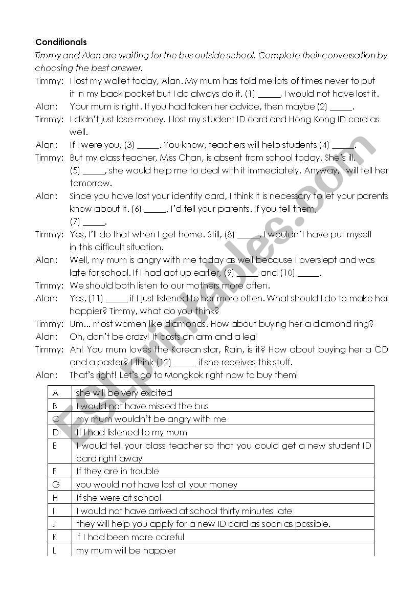 Conditionals worksheet