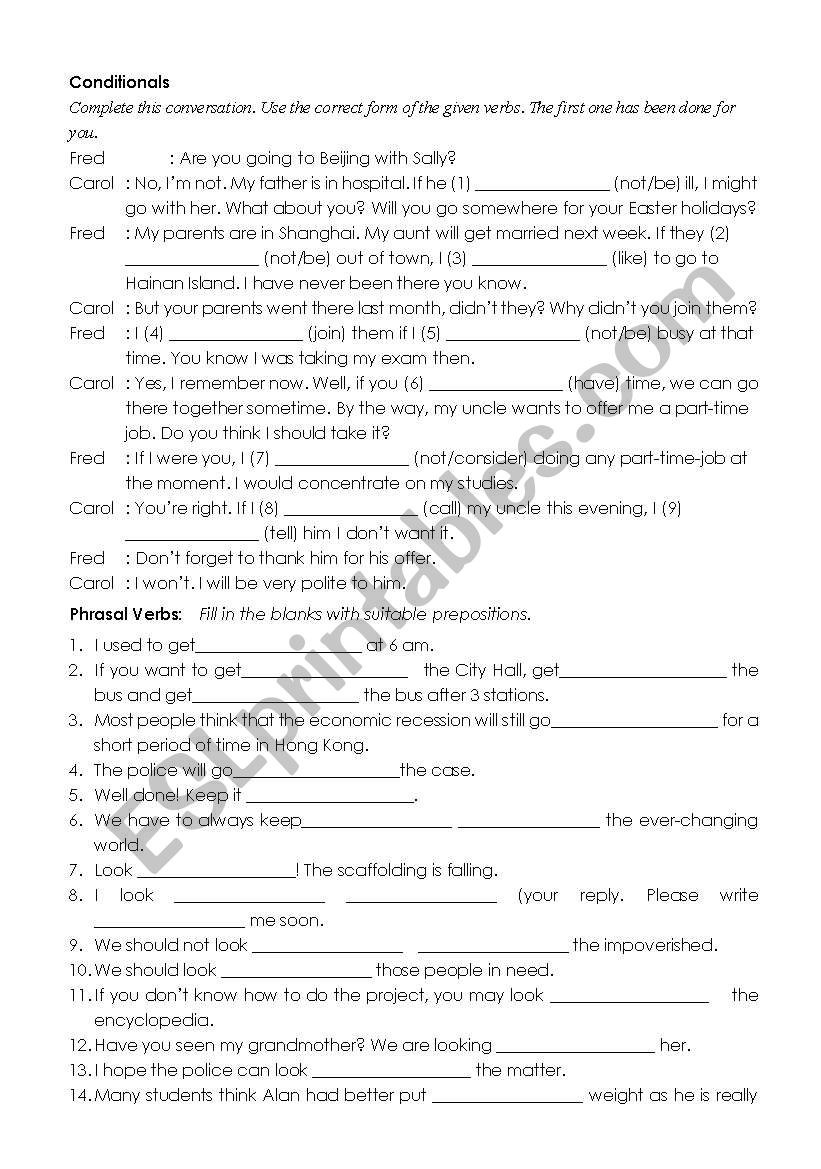 conditionals & Phrasal Verbs worksheet