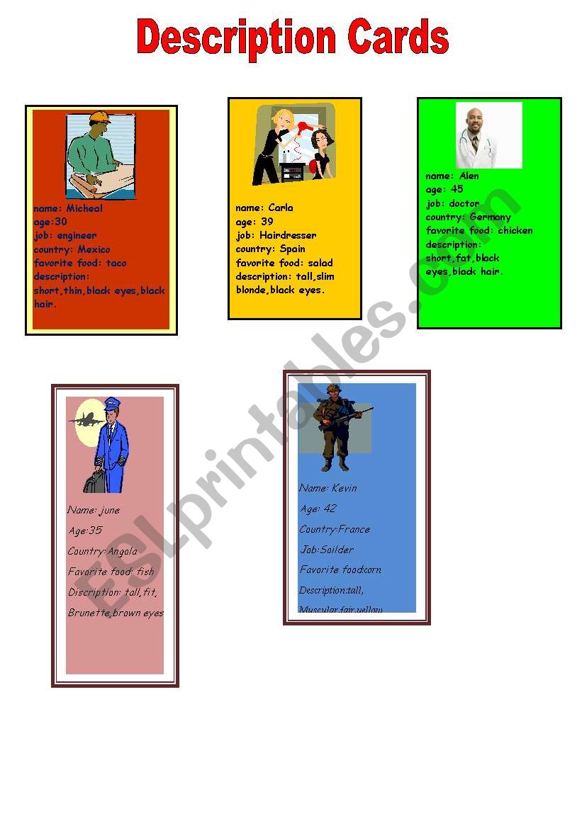 describing cards 2 worksheet