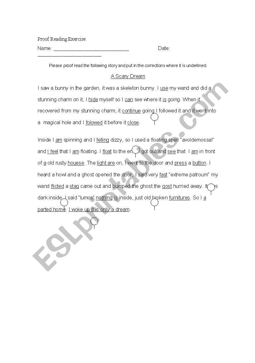 Proofreading Exercise worksheet