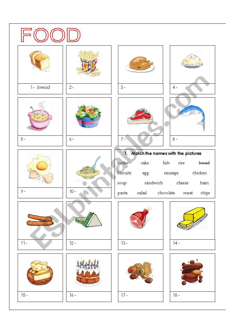 food matching worksheet