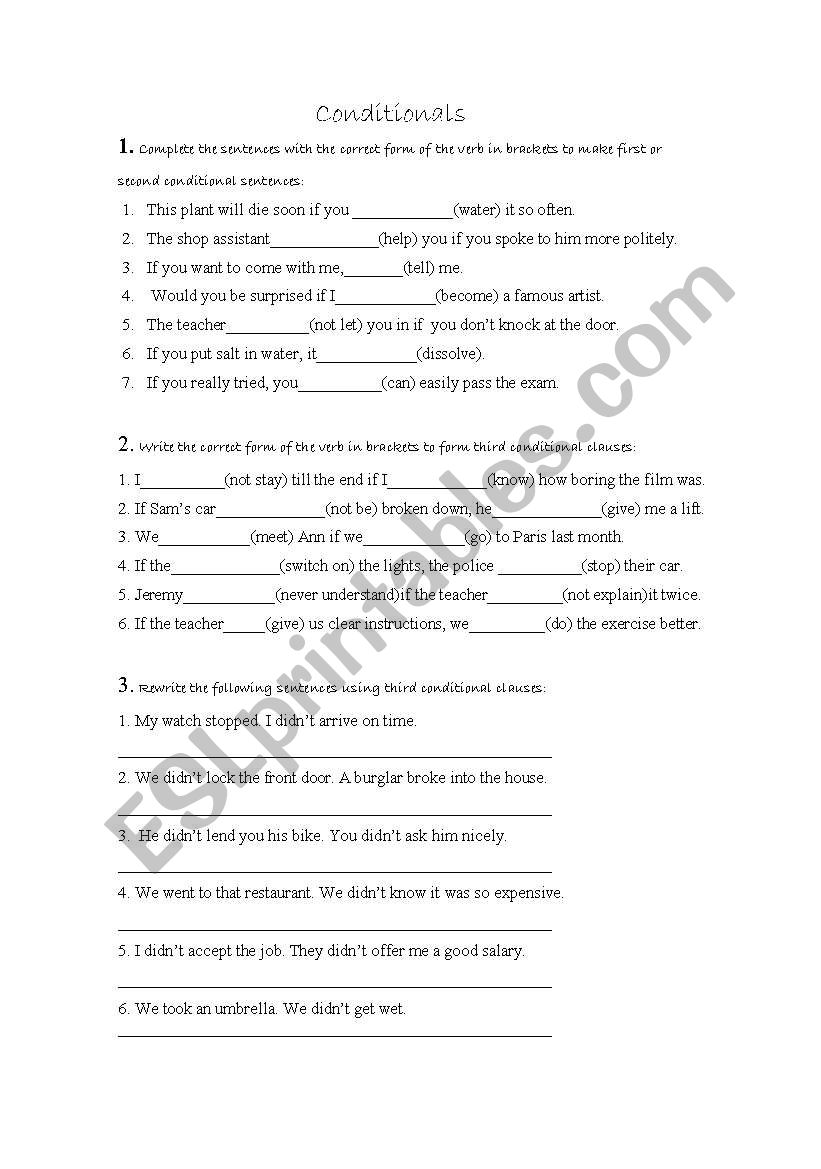 conditional exercises worksheet