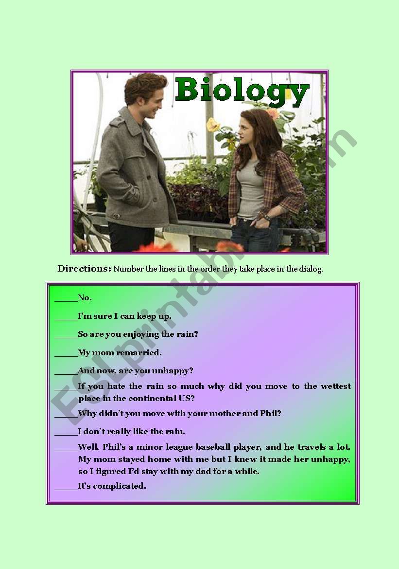 Talking in Biology class (second 15 min of Twilight movie)