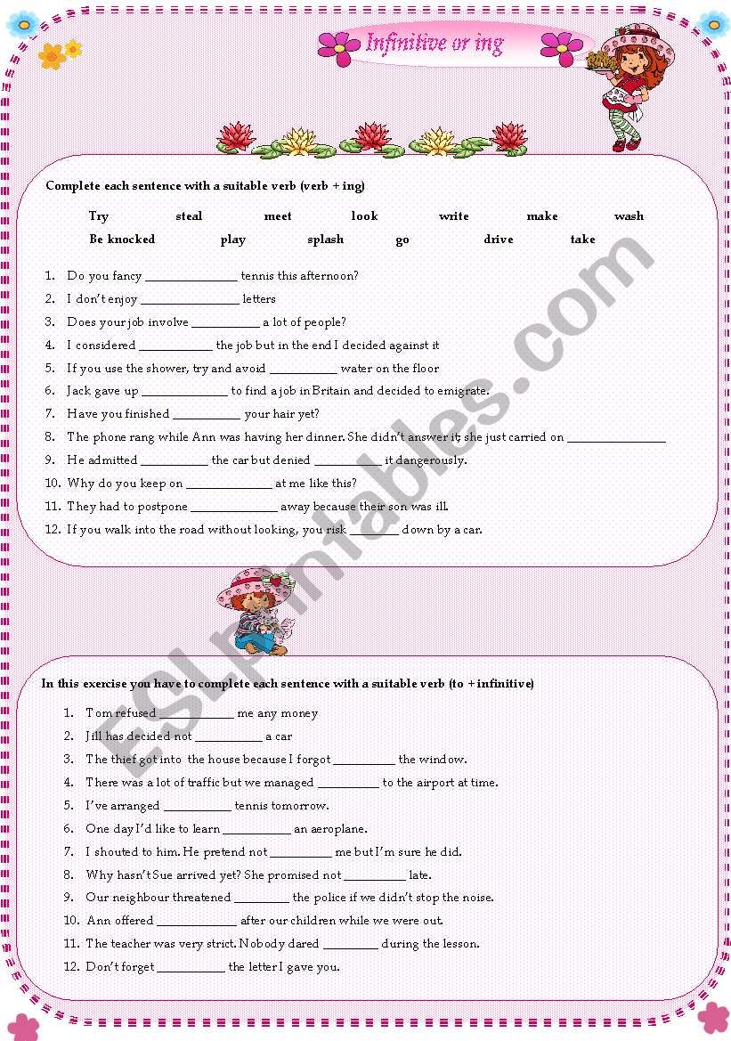 INFINITIVE OR ING worksheet