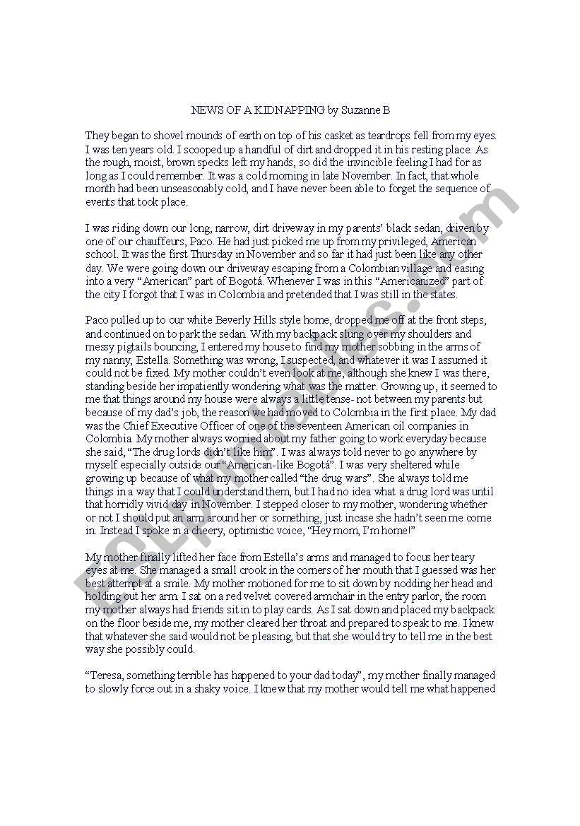 Short Stories~ The News of Kidnapping by Suzanne B