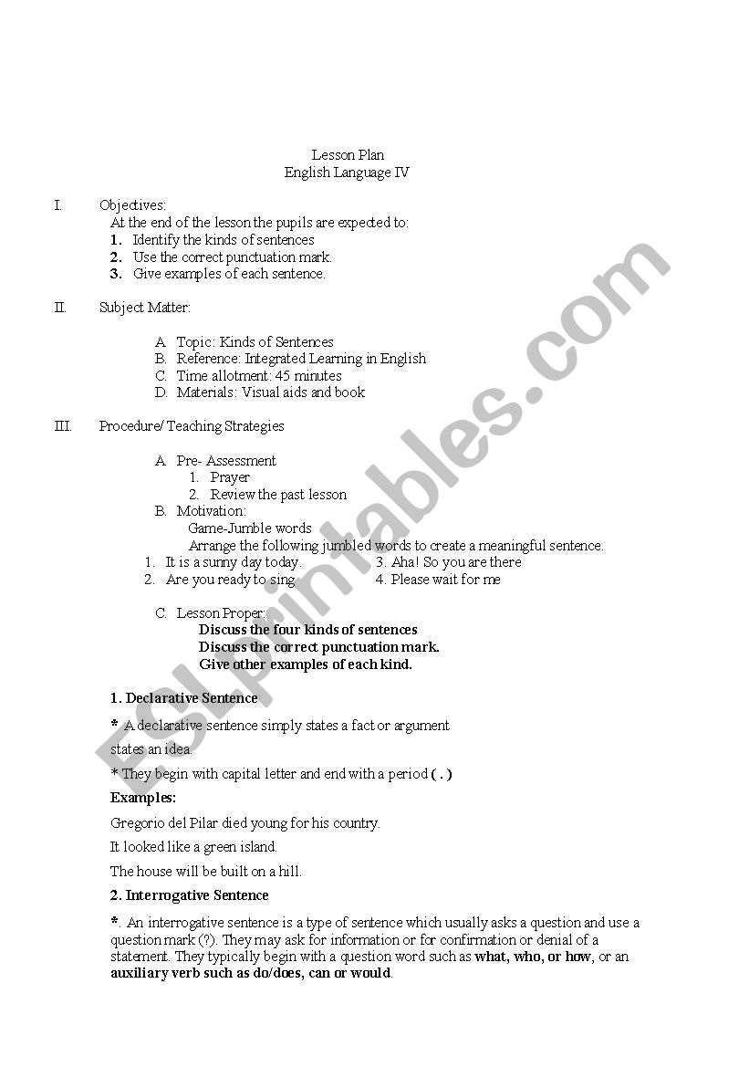 english-worksheets-lesson-plan-in-english-language-grade-iv