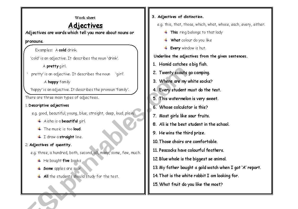 adjectives worksheet