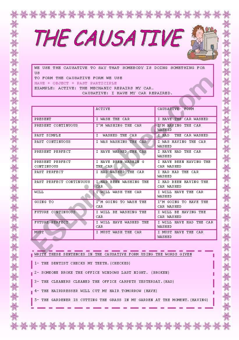 THE CAUSATIVE worksheet