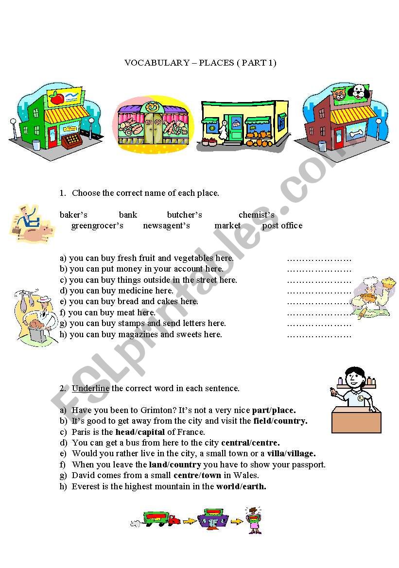 Vocabulary - Places ( Part1) worksheet