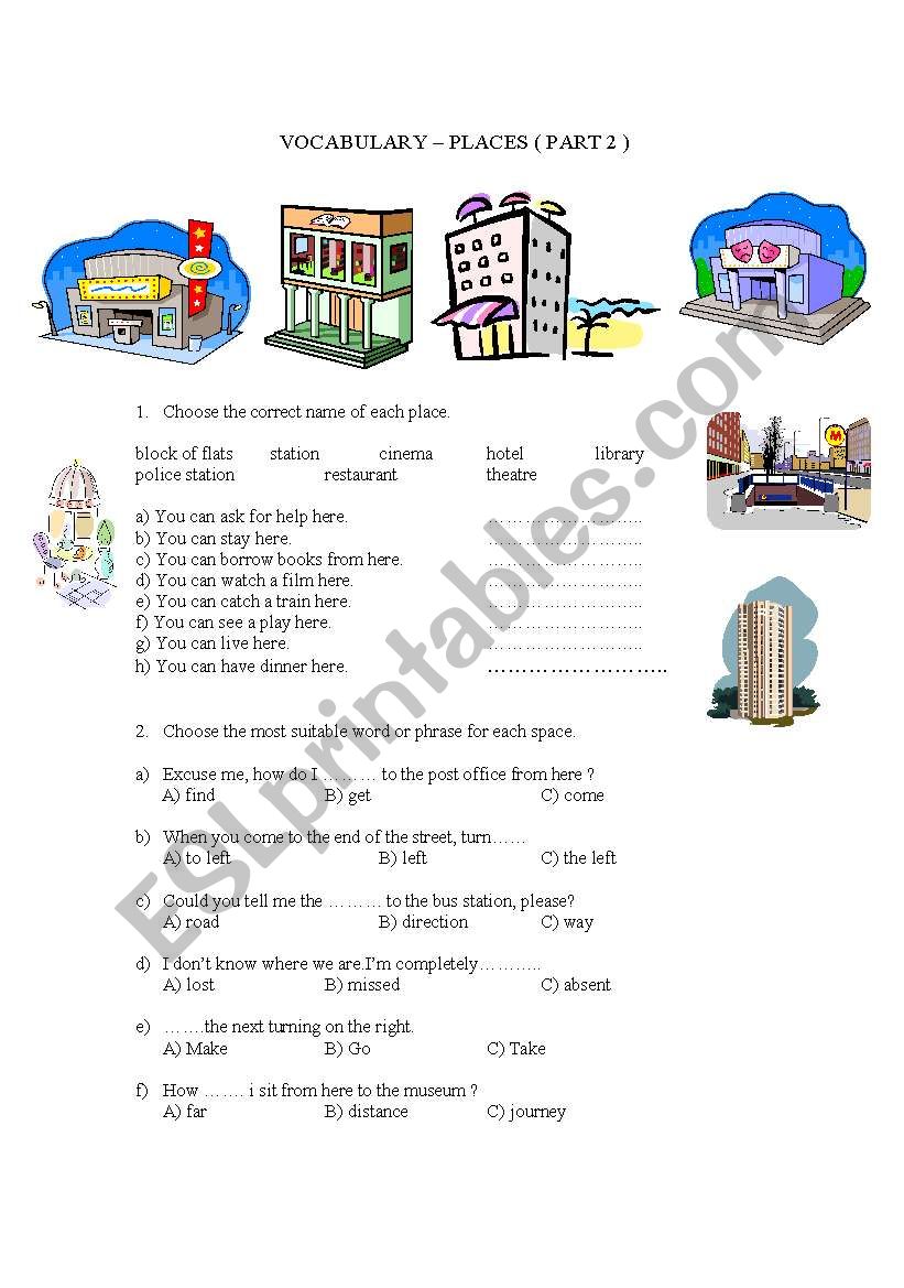 Vocabulary - Places ( Part2) worksheet