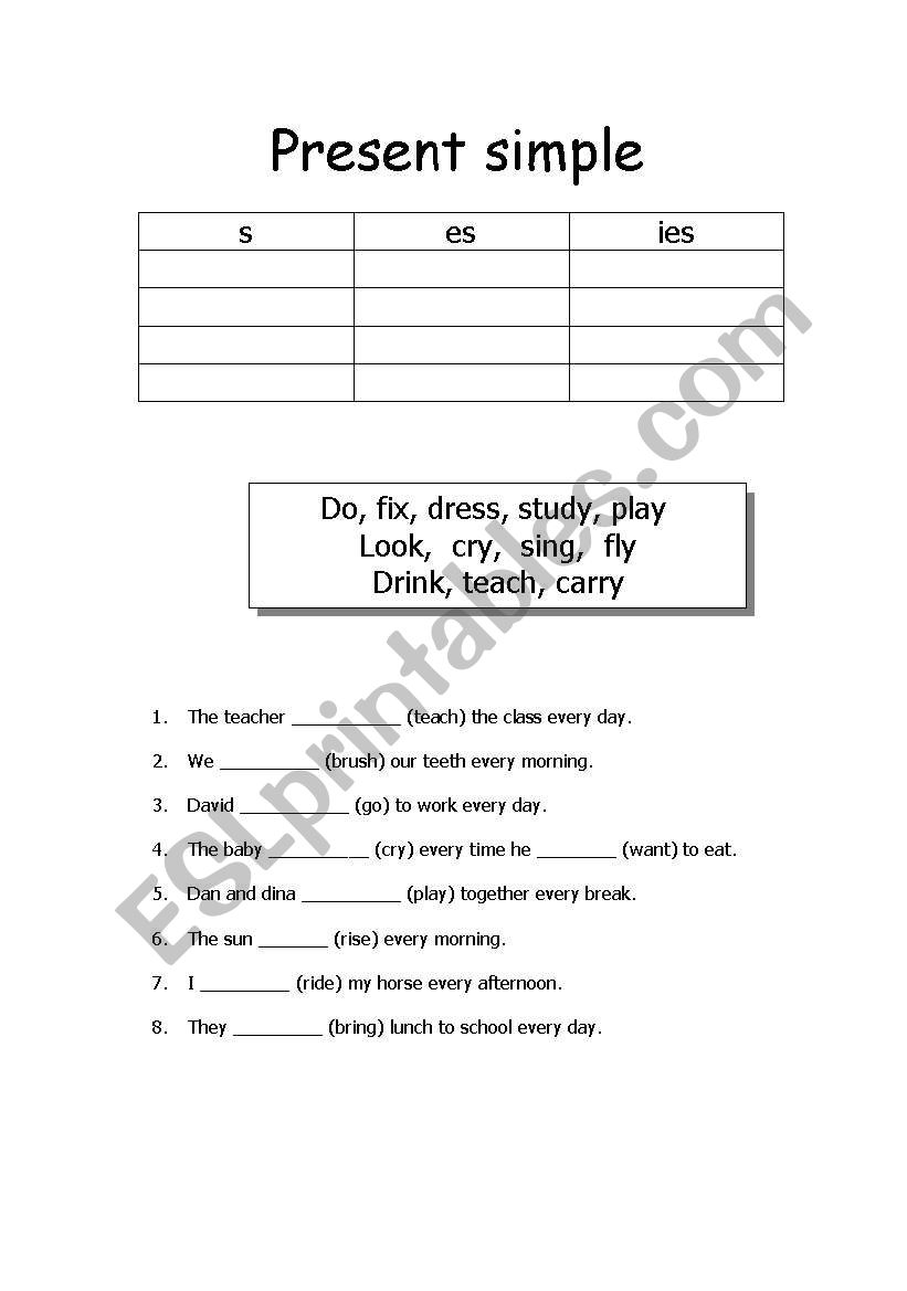 present simple sheet worksheet