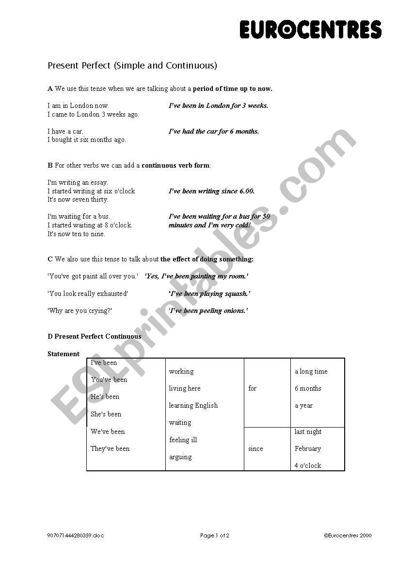 present perfect worksheet