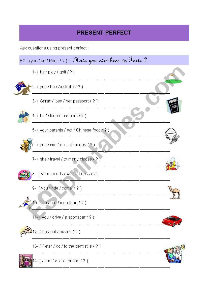 present perfect exercises worksheet