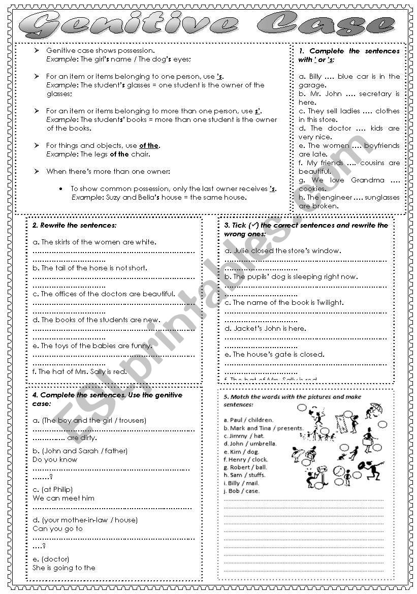 Genitive Case B & W worksheet