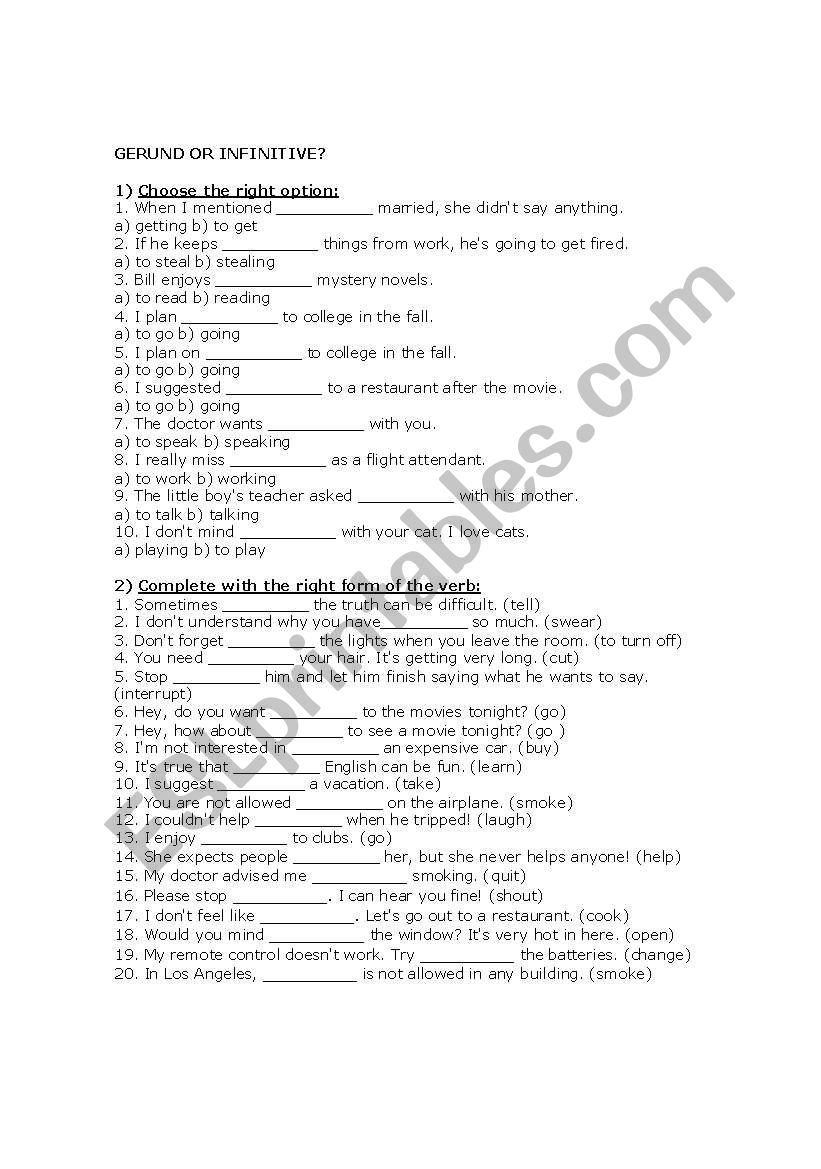 Gerund or Infinitive? worksheet