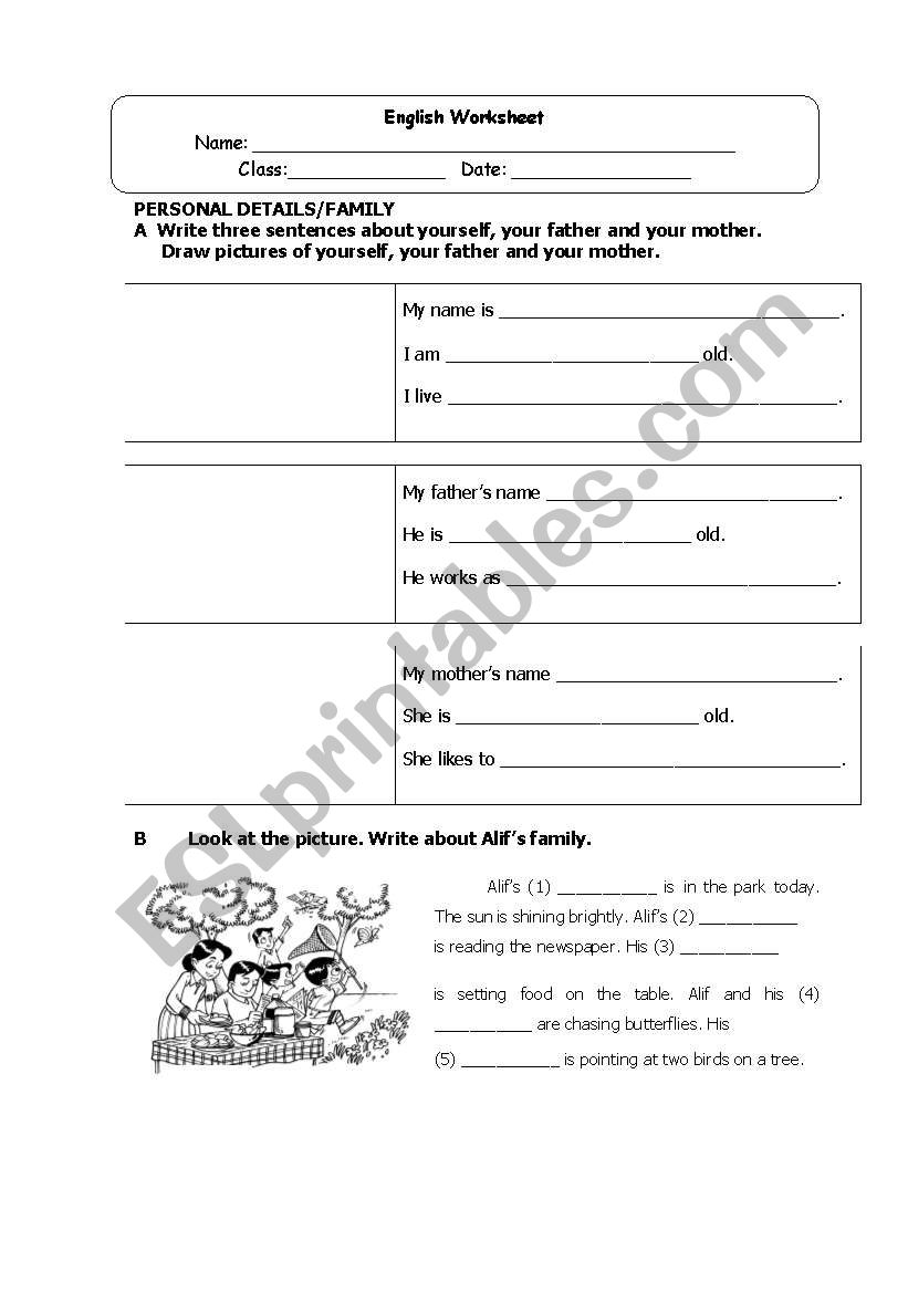 Personal Information worksheet