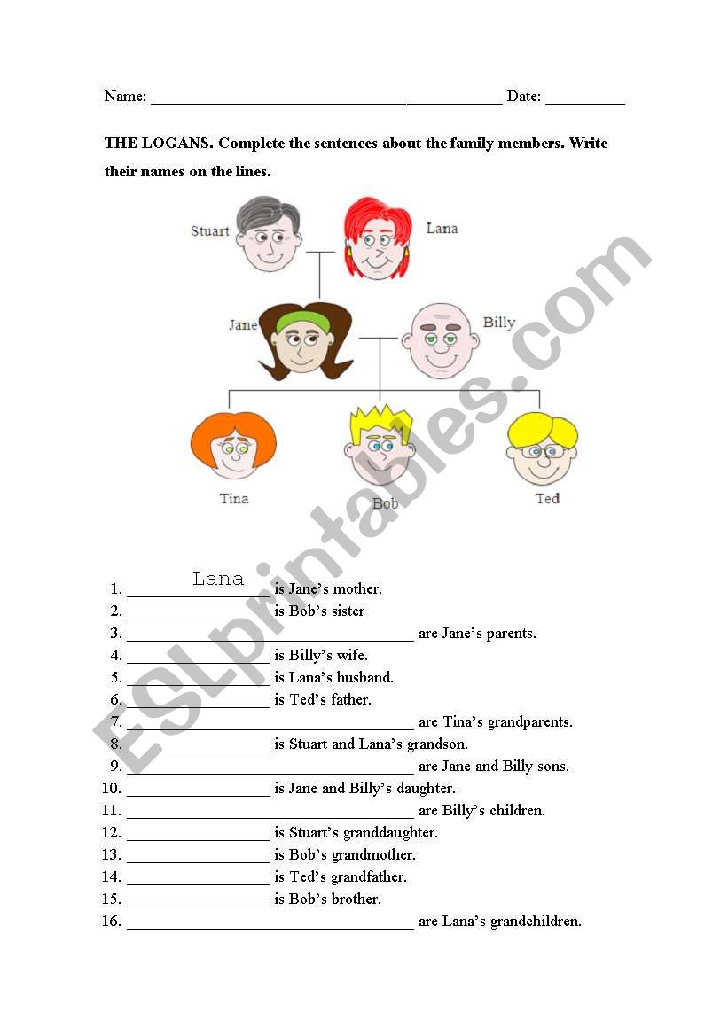 Family Tree - The Logans worksheet