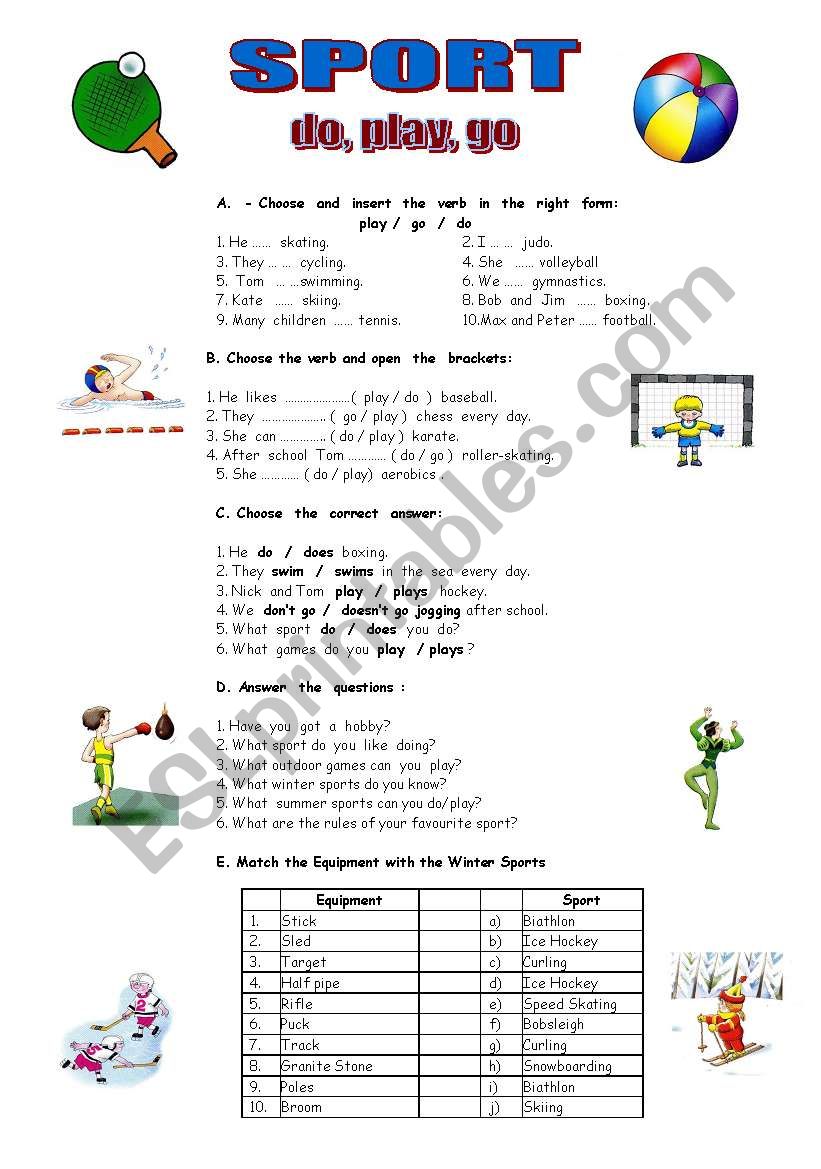 Sport do,go,play worksheet