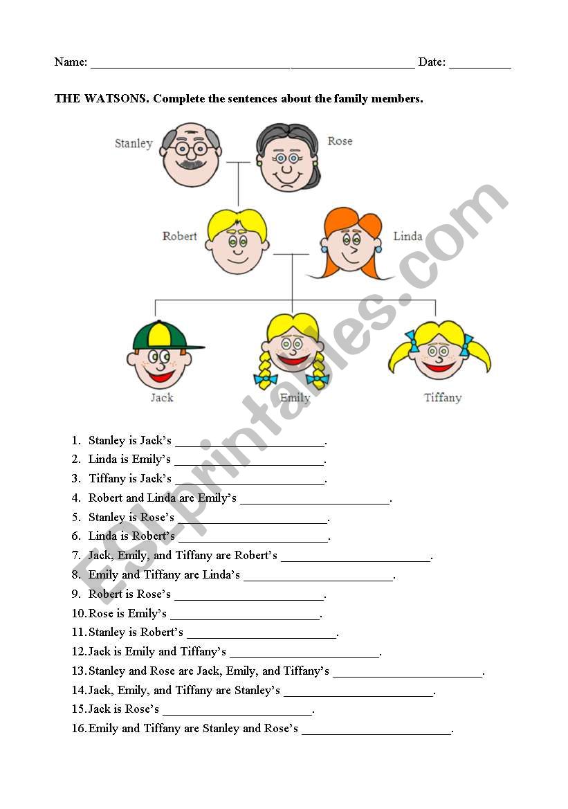 Family Tree - The Watsons worksheet