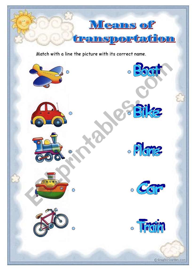 Means of  Transportation worksheet