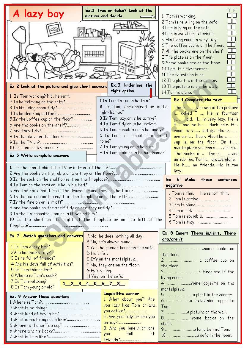 A lazy  boy worksheet