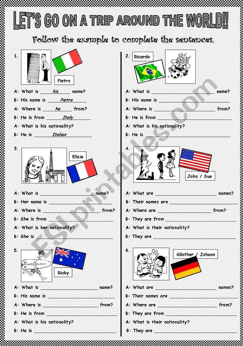 LETS GO ON A TRIP ROUND THE WORLD!! - Countries, Nationalities and Pronouns