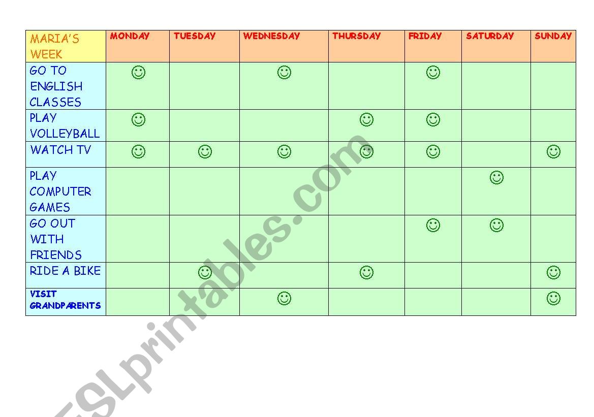 MARIAS WEEK worksheet