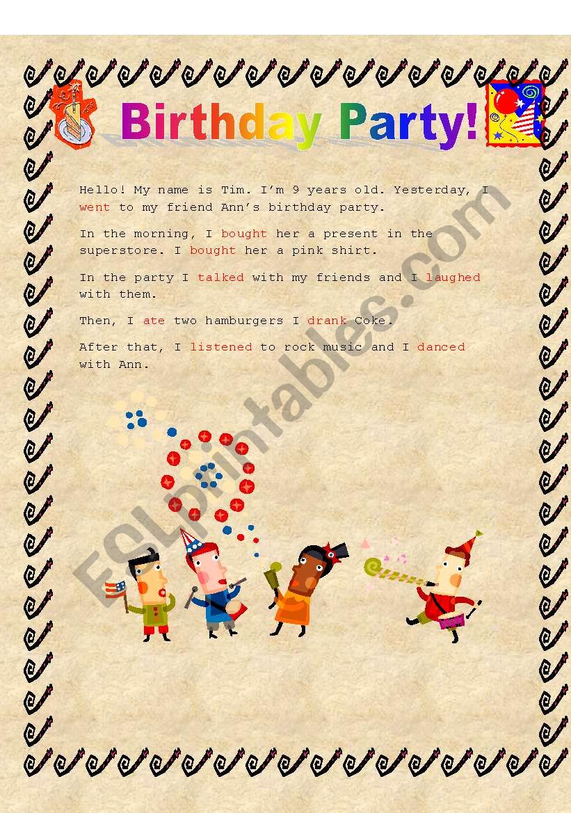 Birthday party worksheet