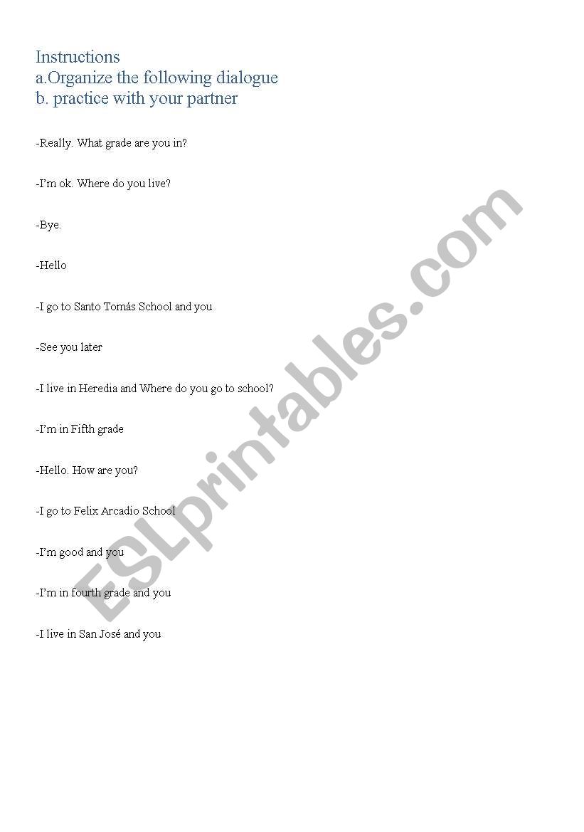 organize dialogue worksheet