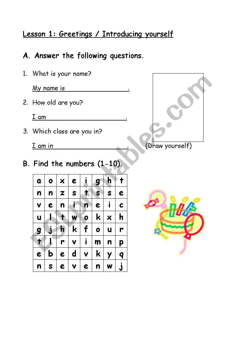 Greetings / Numbers worksheet