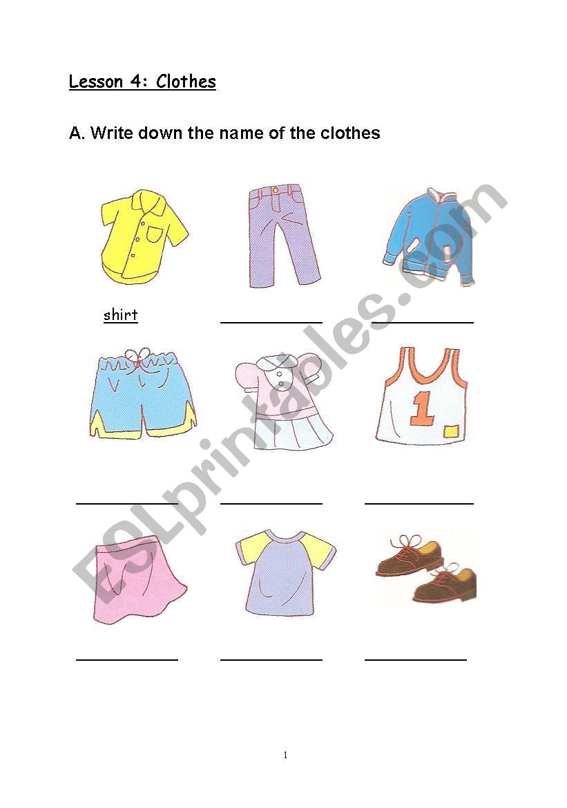 Clothes worksheet