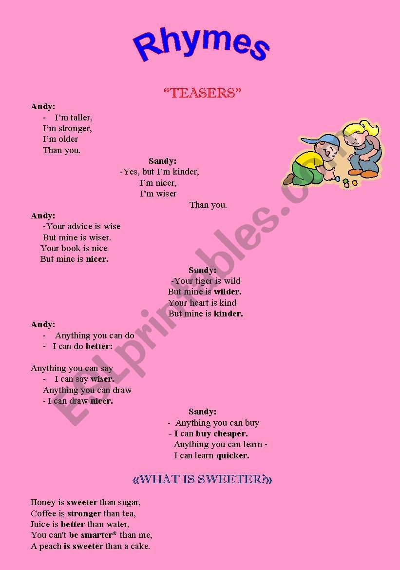 Rhymes to teach degrees of adjectives. 7 pages