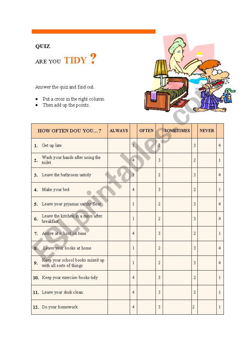 Quiz - Are you tidy? worksheet
