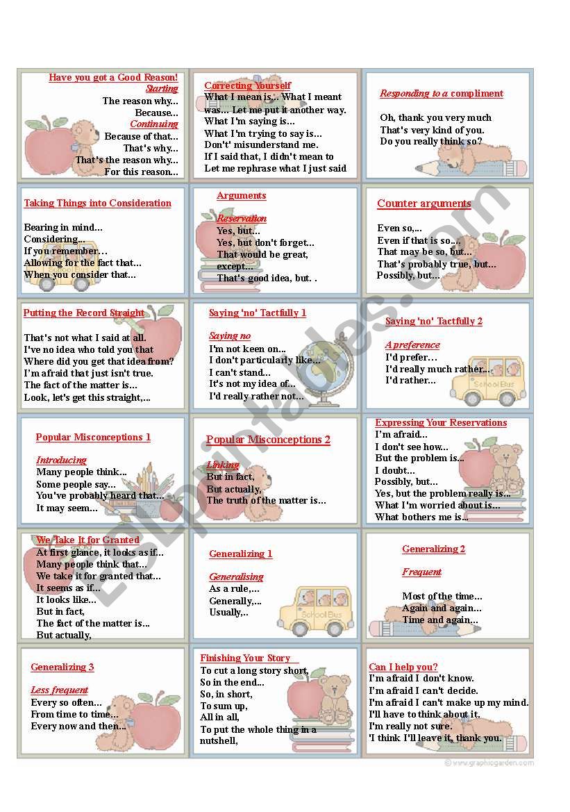 Connectives and Ready Sentences to Practice Conversation 3