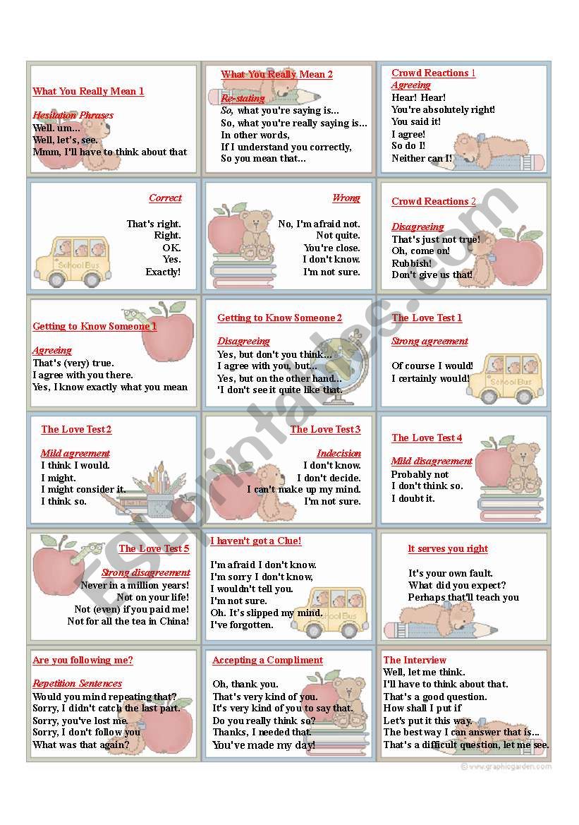 Connectives and Ready Sentences to Practice Conversation 4