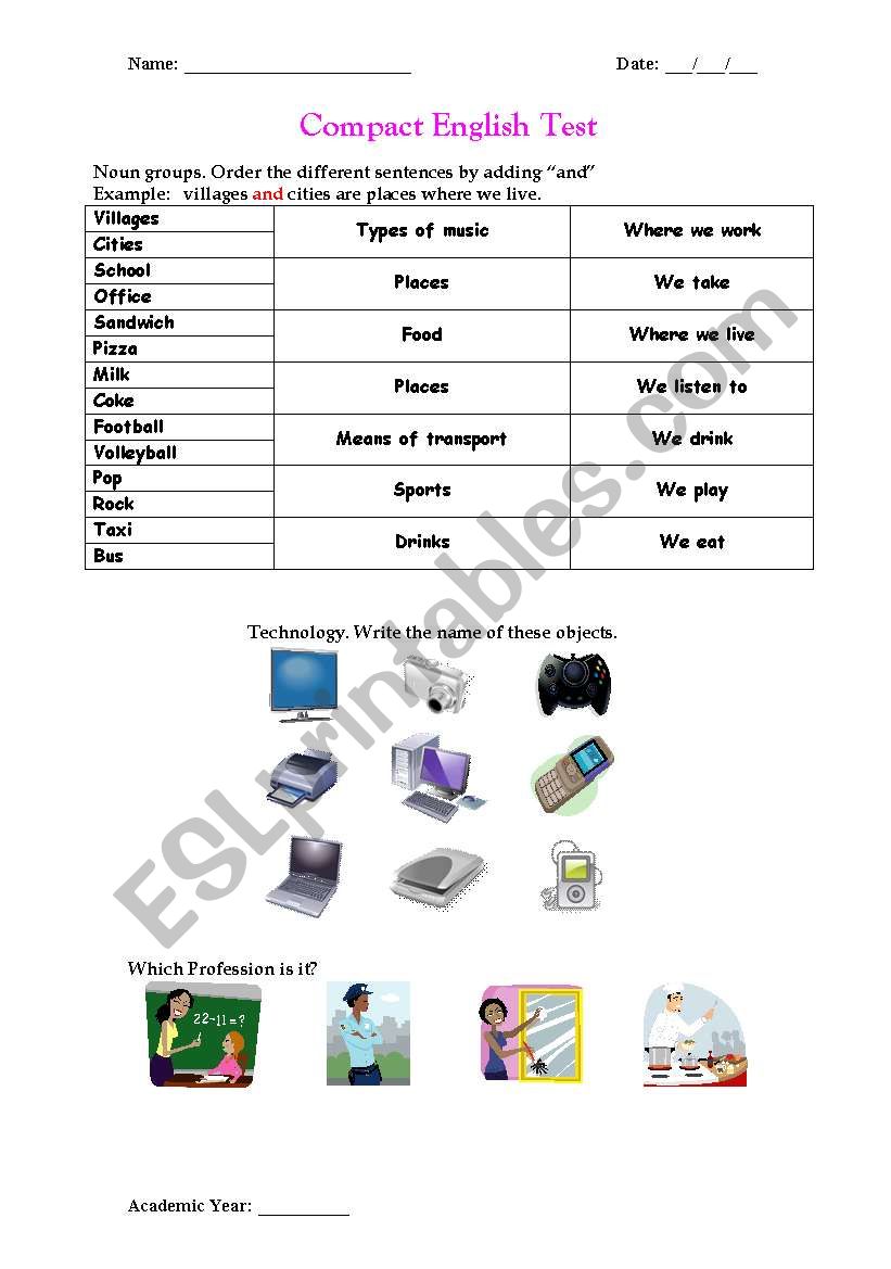 Compact Test worksheet