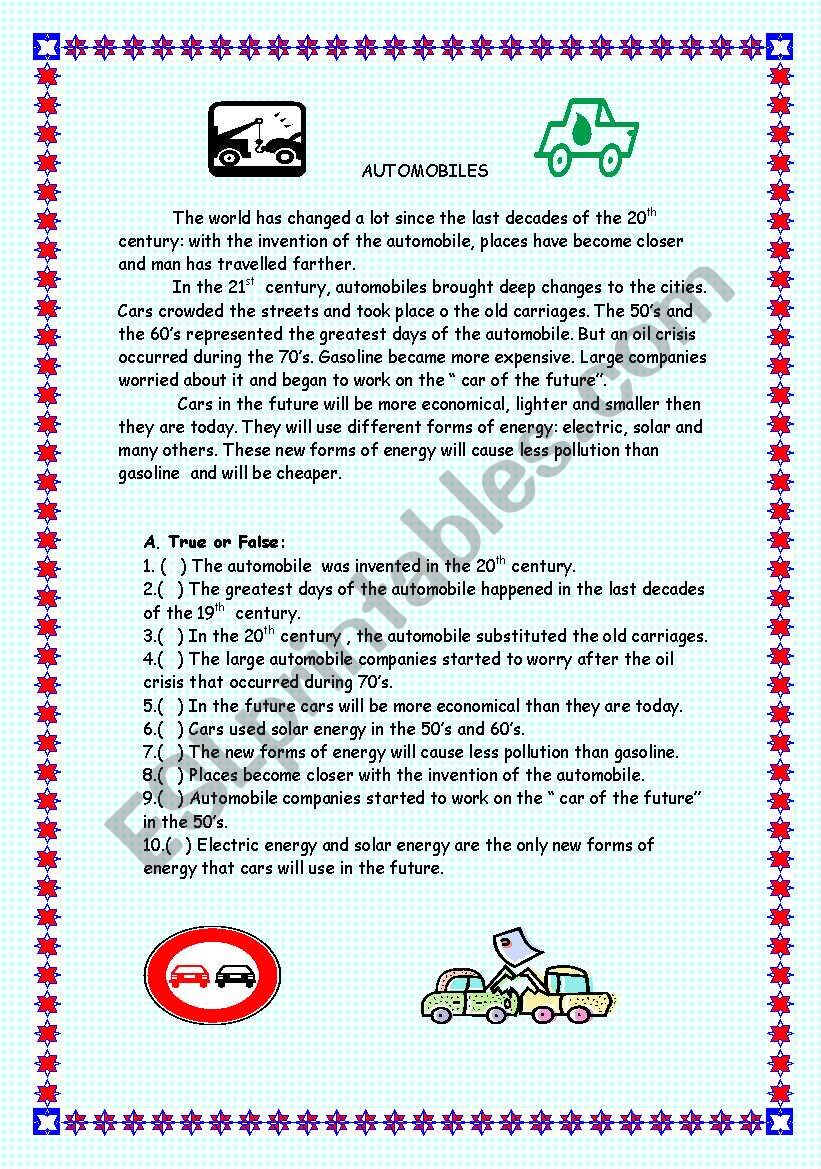 Automobiles - Future Tense worksheet