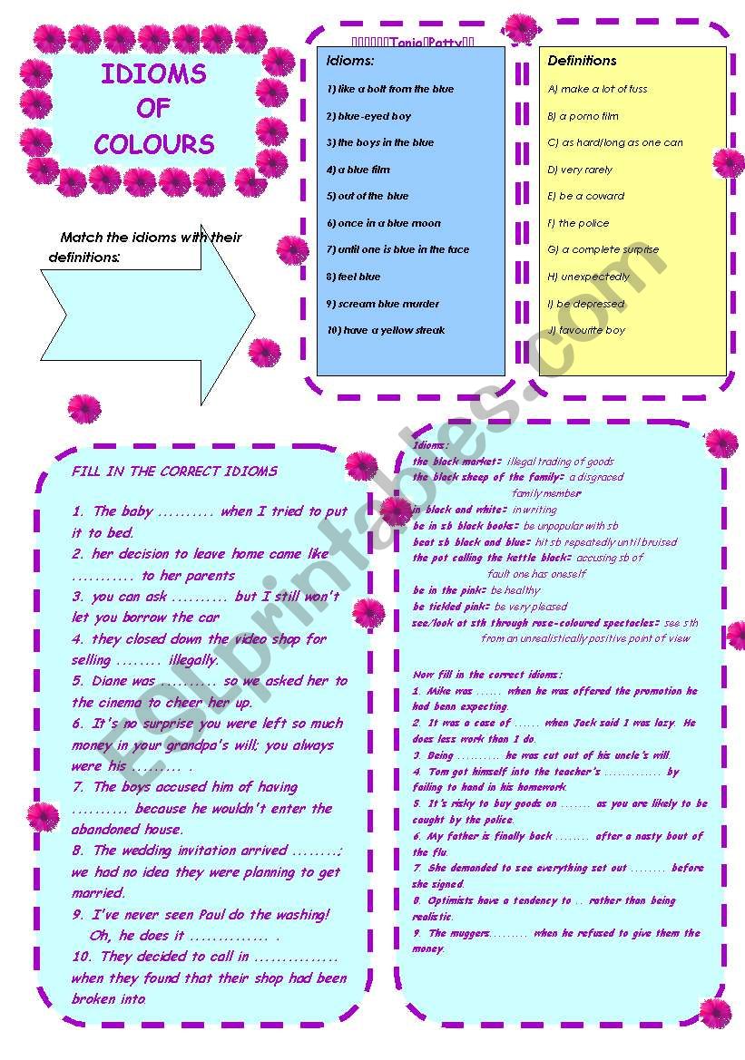 Idioms of Colour worksheet