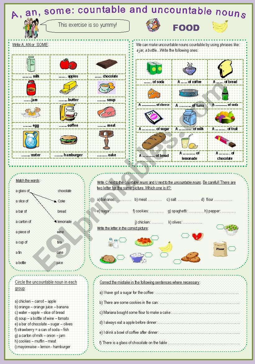 A, an, some: countable and uncountable nouns (food)