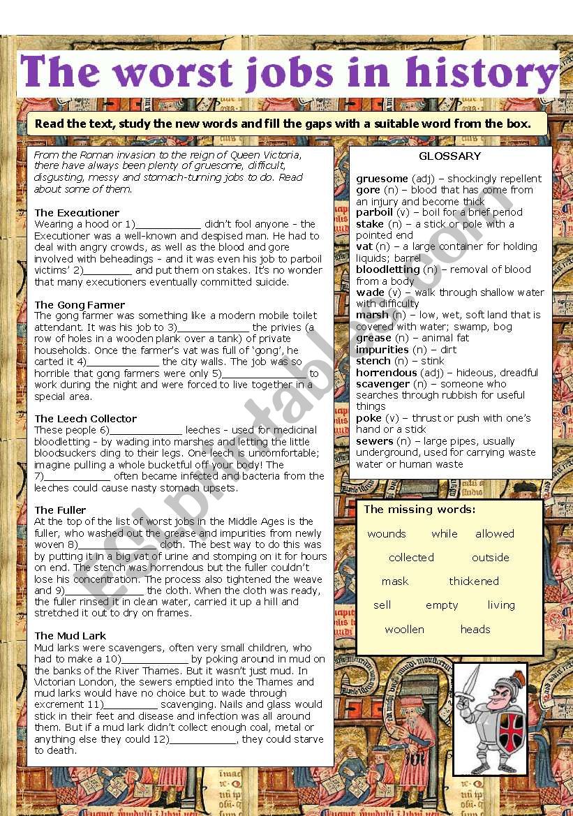 The worst jobs in history worksheet