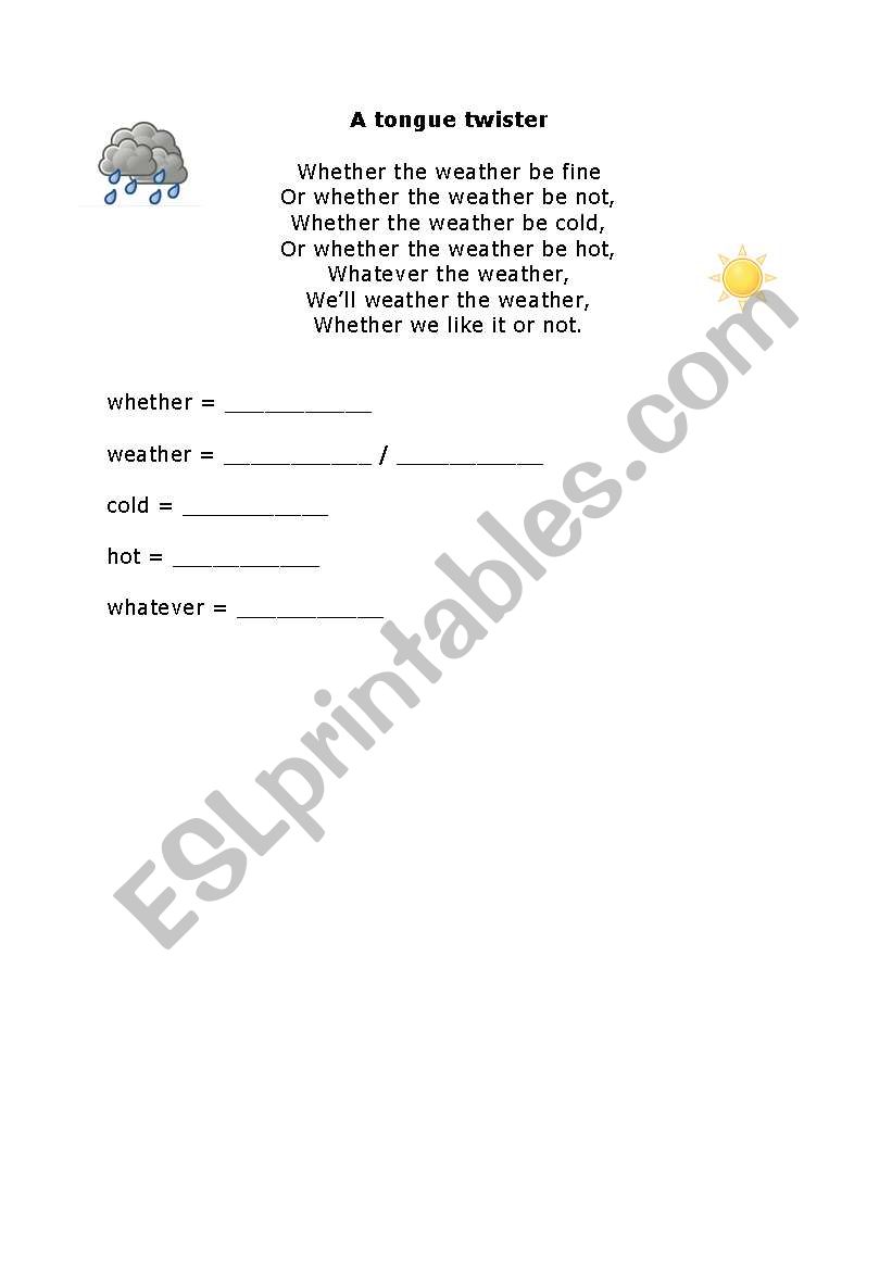 Tongue Twister: Weather worksheet