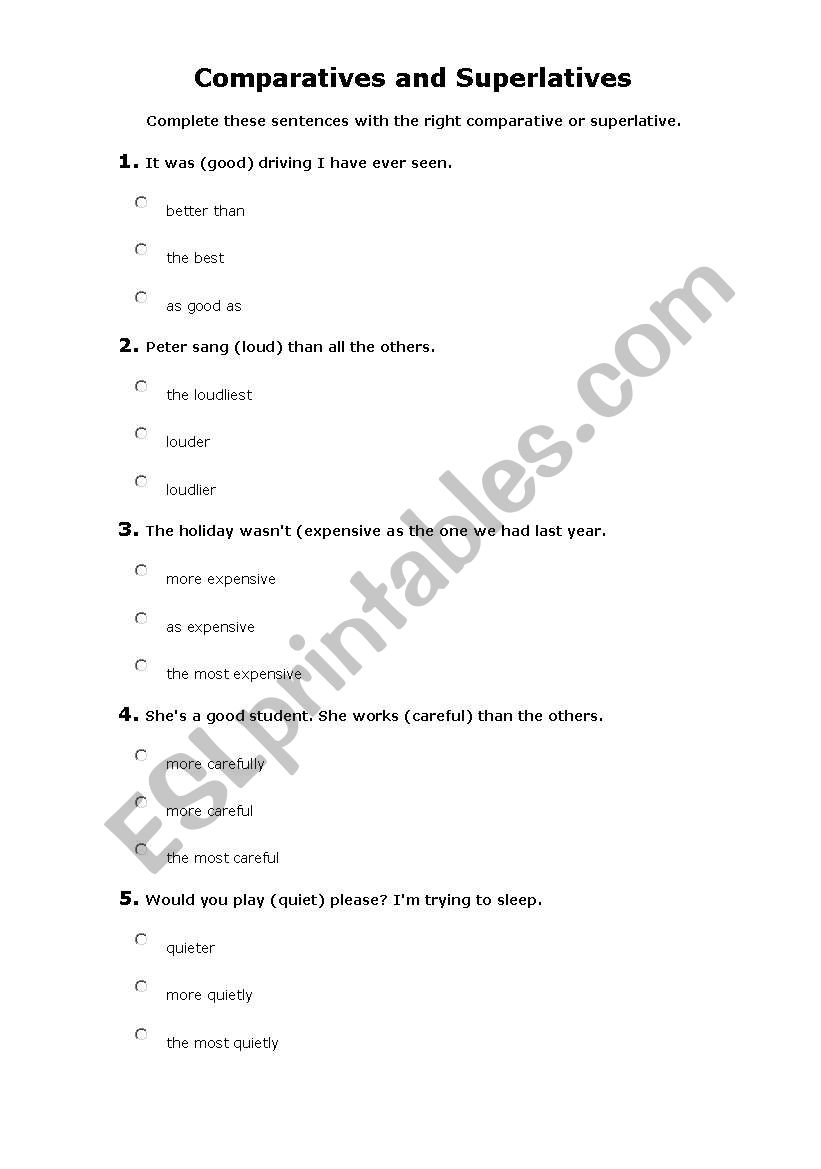 Comparatives and Superlatives worksheet