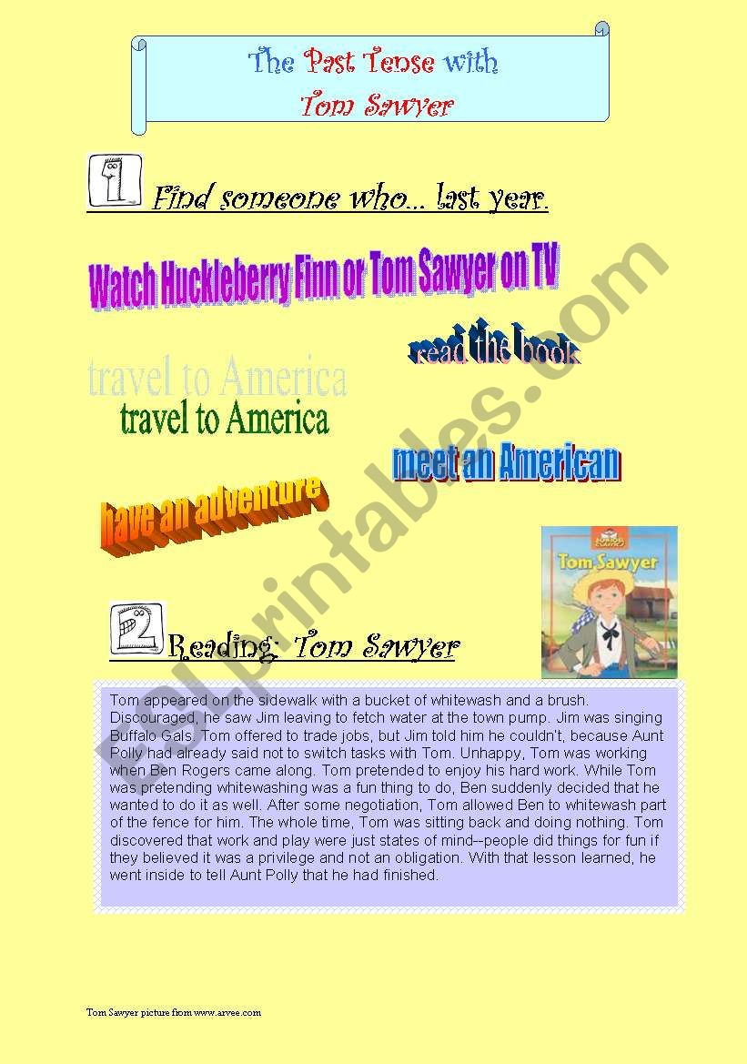 Past Tense with Tom Sawyer worksheet
