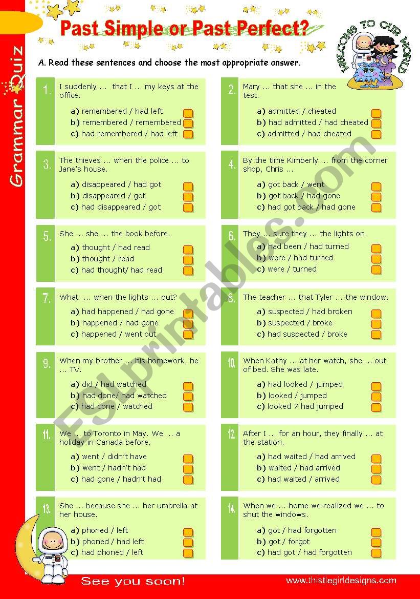 Grammar Quiz series (3)  -  Past Simple or Past Perfect?