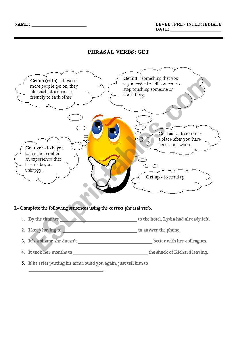 phrasal  verbs get worksheet