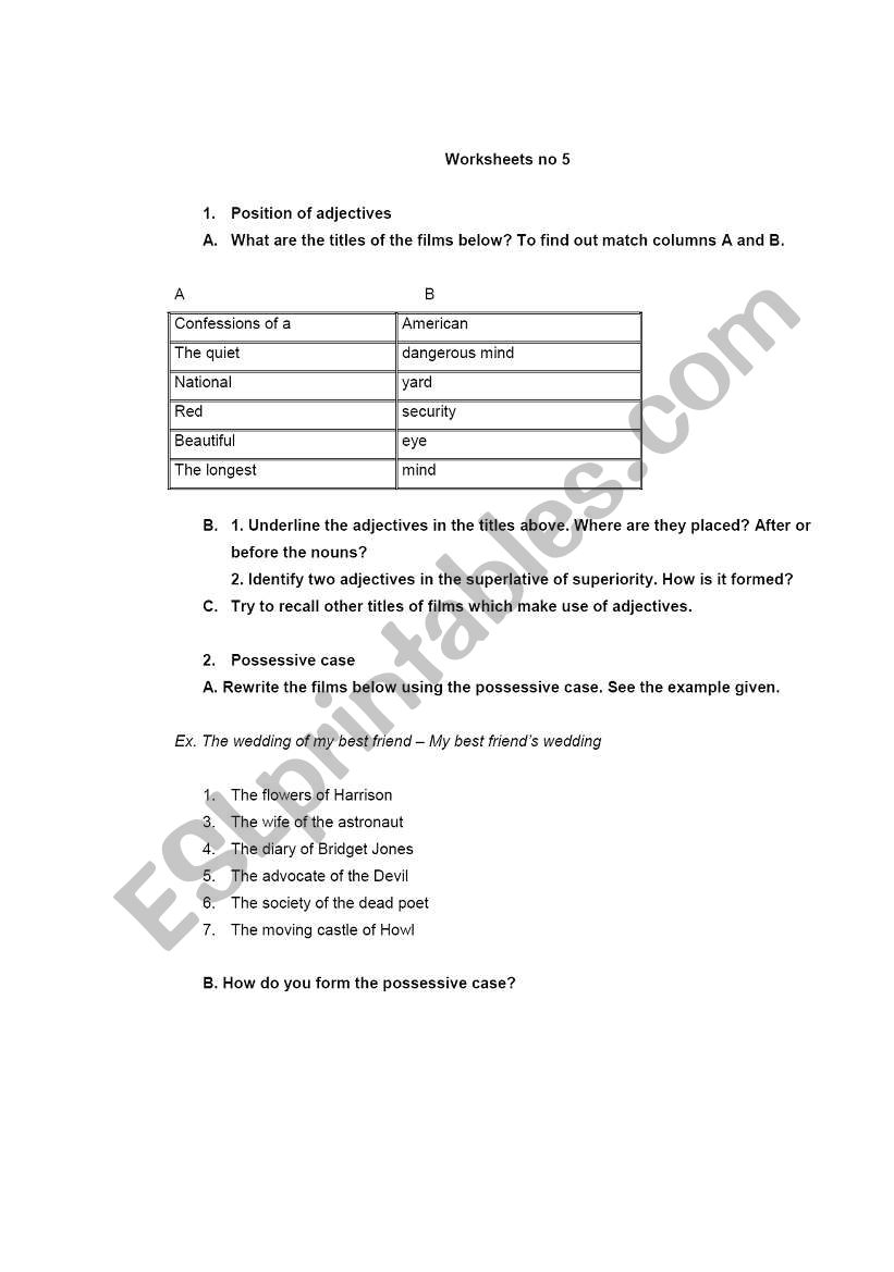 Adjectives and Possessive Case